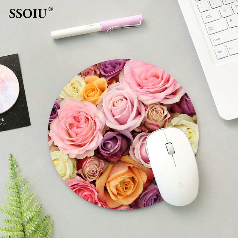 SSOIU Floral Round Mouse Pad Circular Flowers Mouse Pads Pink Purple Yellow - Image 4